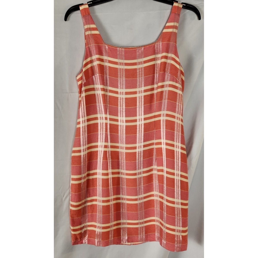 VTG 90s A Fortiori Coral Plaid Sleeveless Mini Sheath Dress S/M* - Picture 3 of 9